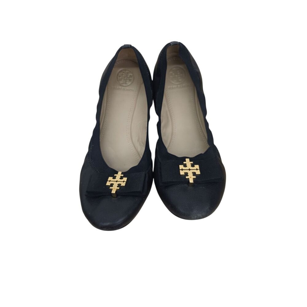 Tory Burch Black Flats with Gold Logo